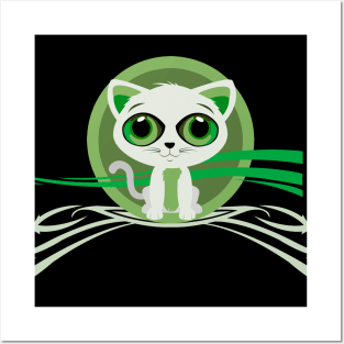 Kitten - Green Posters and Art